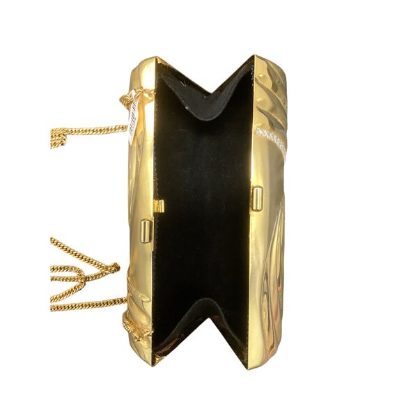 Great Women’s Evening Metal Cylinder Shoulder Bag Gold Tone With Gold Chain - Picture 8 of 10